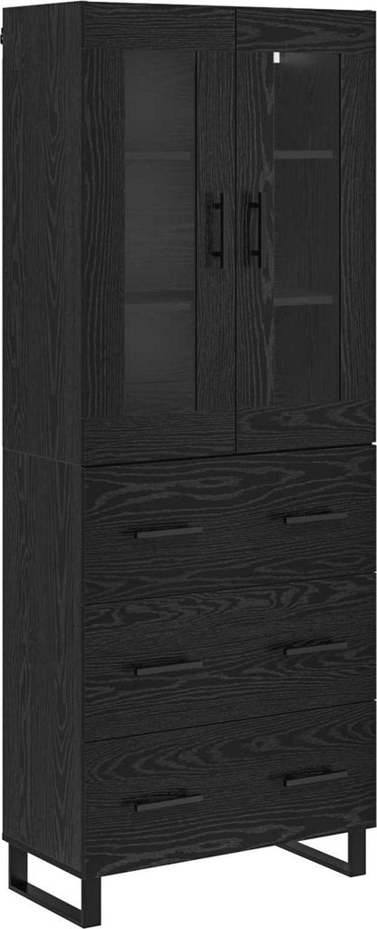 Highboard 2 pcs Schwarz Eichen-Optik Engineered Wood und Glas