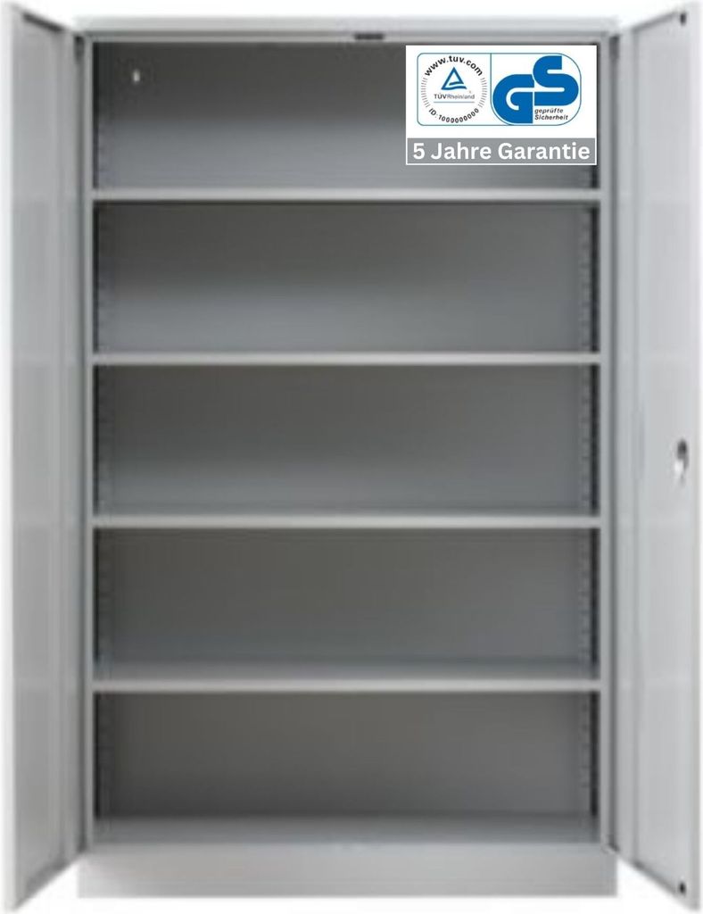 Stahlschrank BEE mit 5 lackierten Fachböden | HxBxT 195x120x42cm | Korpusfarbe Lichtgrau, Frontfarbe Lichtgrau | Werkstattschrank Werkzeugschrank ...