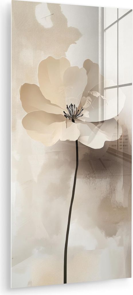 MuchoWow Glasbilder - Bilder auf Wandbild - Foto auf Glas Blume - Beige - Farbe - Schatten 40x80 cm Wanddekoration aus Glas - Acrylglasbild - Acryl...