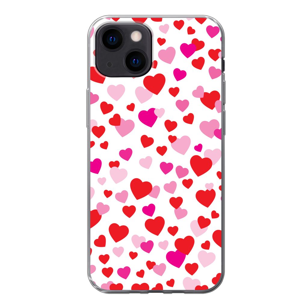 MuchoWow Handyhülle Schutzhülle Hülle für iPhone 13 mini Eine Illustration mit bunten Herzen Silikon Softcase Handy Hülle - Softcase