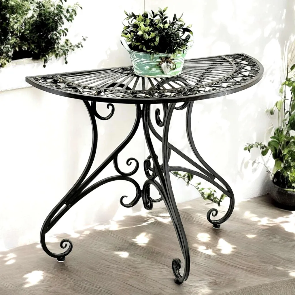 Console Murale Gain de Place en Métal Brun pour Déco Couloir Vintage 90cm