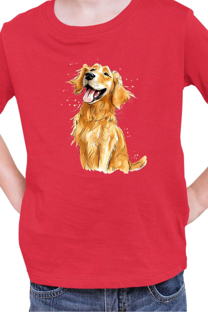 Kinder T-Shirt Funny Dogs Breeds Golden Retriever Dog Breed 010, 3-4 Jahr - 104 / Rot