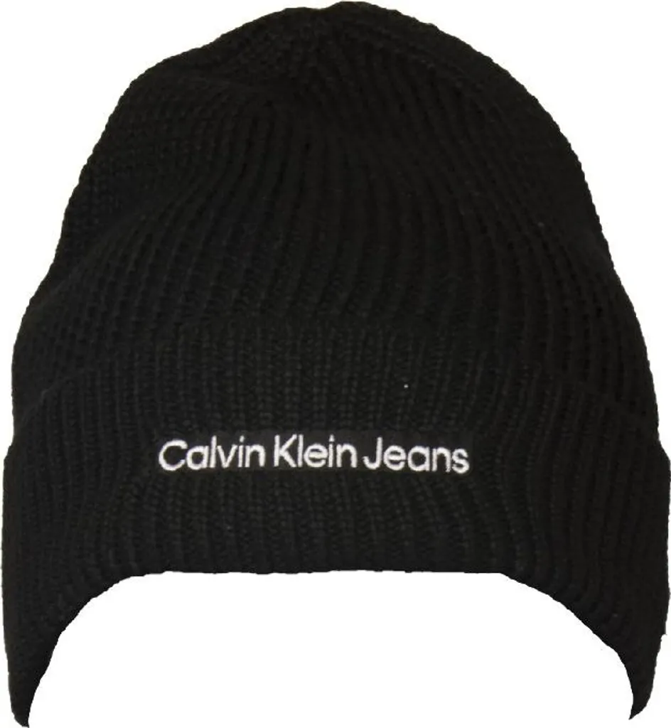 Bonnet Calvin Klein Jeans femme en laine mélangée noir logo linéaire
