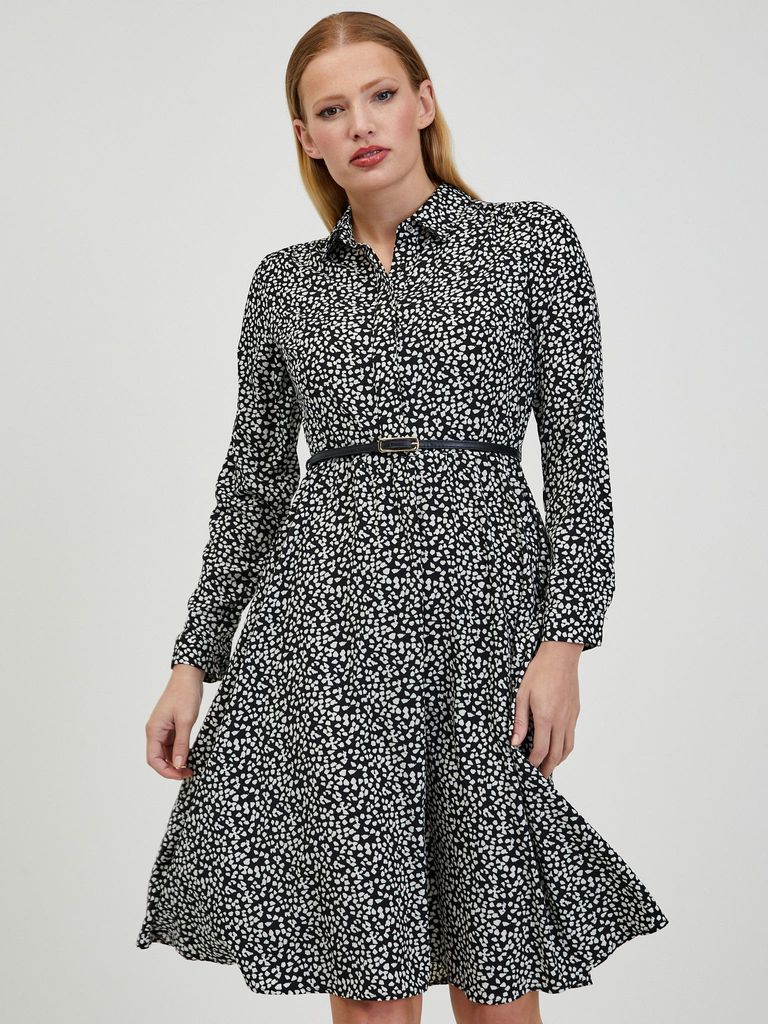 Orsay Weiß-Schwarzes gemustertes Damenkleid DP-3550285__XS