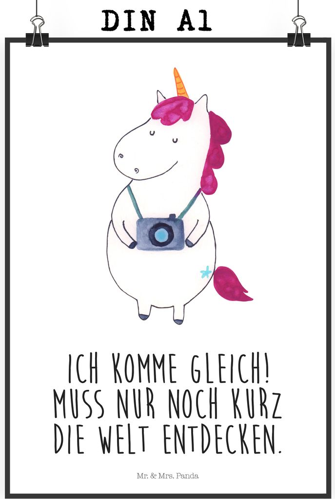 Mr. & Mrs. Panda Bild Einhorn Fotograf DIN A1 - Weiß - Geschenk, Unicorn, Wanddekoration, Kurztrip, Fotografie, kunstdruck poster, Urlaub, wanddek...