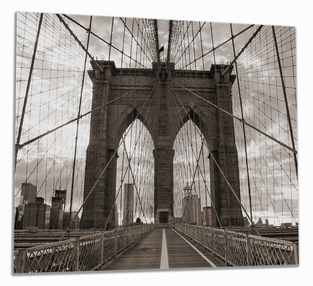 Wallario Herdabdeckplatte aus Glas, Größe 60 x 52 cm 1-teilig, Motiv Brooklyn Bridge in New York