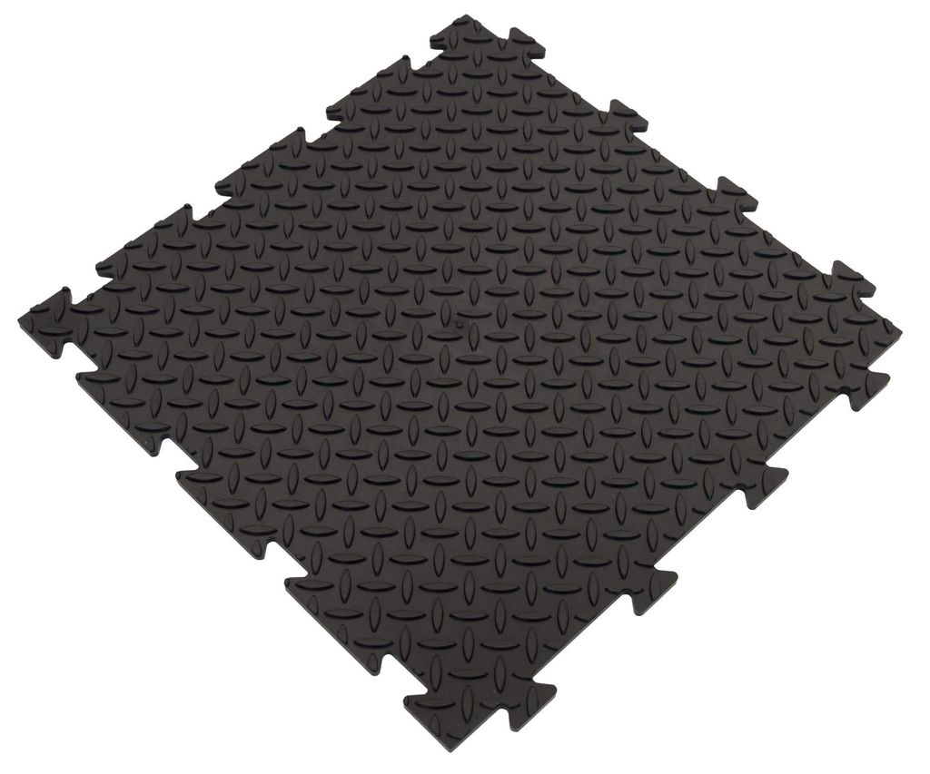 Gewerbeboden PVC Fliesen 8mm Garagenboden Industrieboden Klick-Verlegung schwarz, Farbe:Fliese - Raute - schwarz