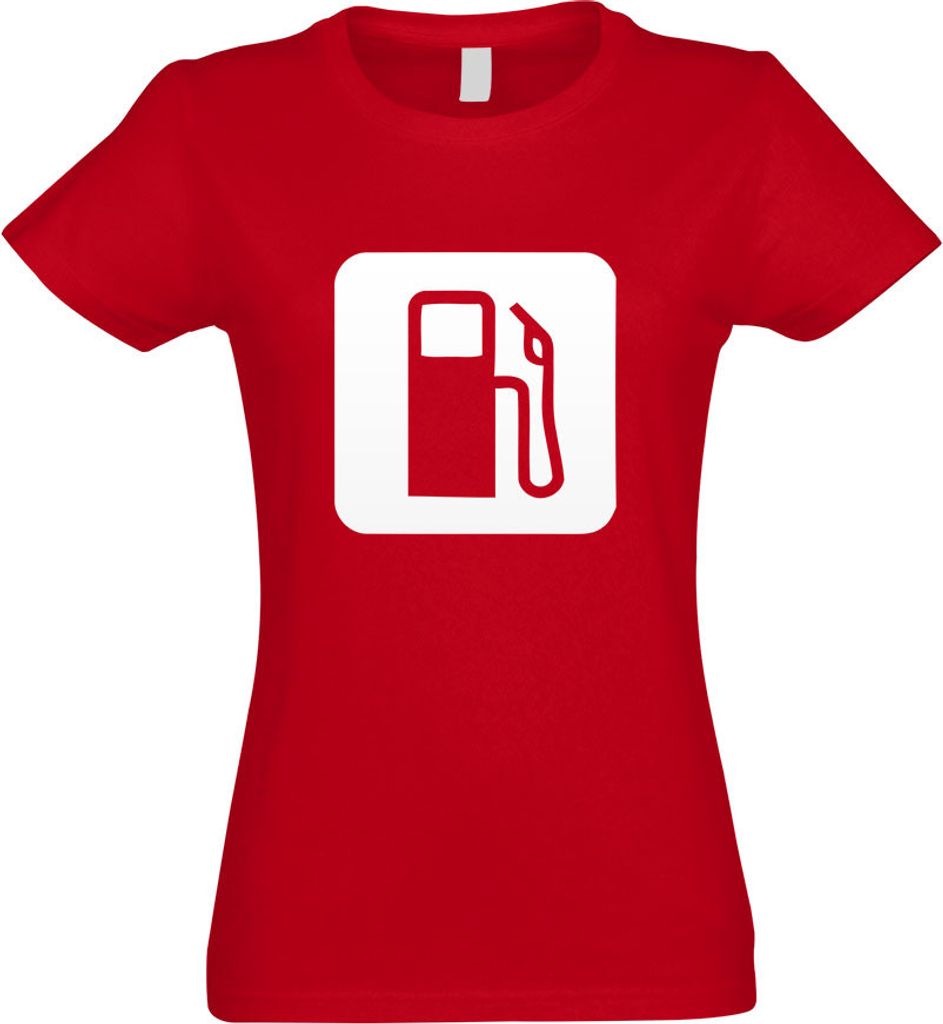 Kiwistar - T-Shirt tailliert - Damen - rot - Tankstelle Zapfsäule Piktogramme - mit Motiv Bedruckt - Funshirt Design - Sport - Freizeit - Damen - XXL