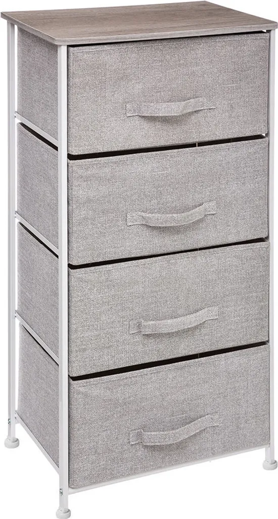 Chiffonnier gris Achille en osier tressé avec 4 grands tiroirs de rangement