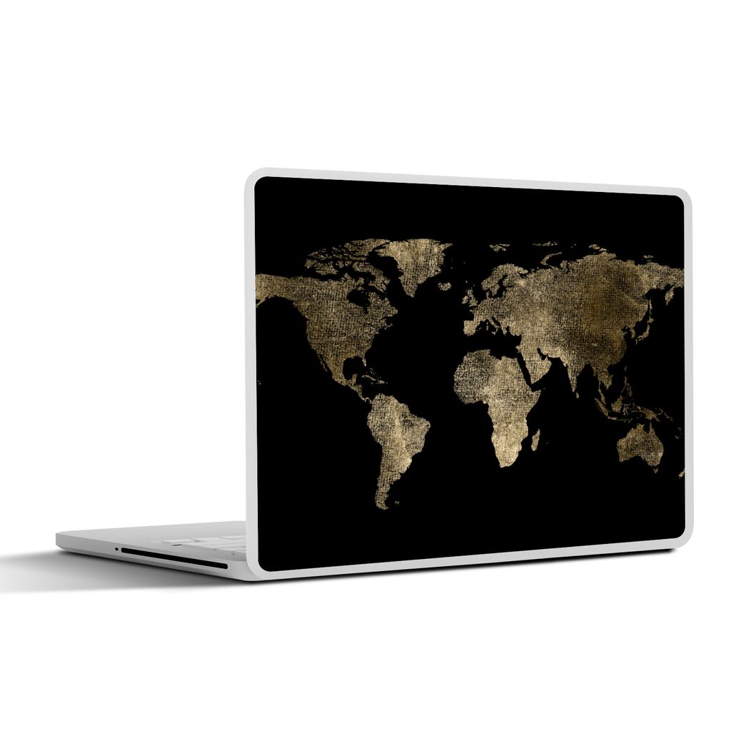 MuchoWow Laptop Aufkleber Sticker Cover Weltkarte - Gold - Schwarz - Erde - Luxus 32.5x23.5 cm - Sticker für Laptop - Selbstklebend