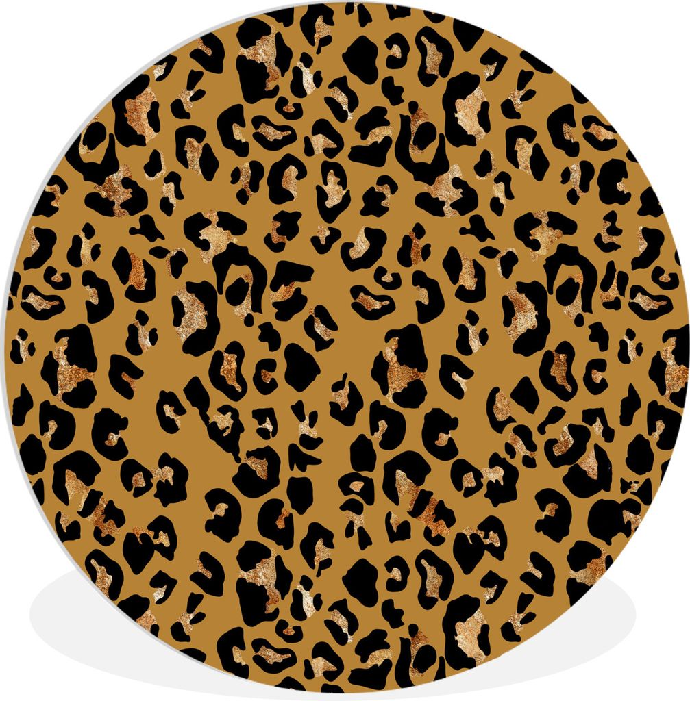 MuchoWow Rundes Wandbild - Runde Bilder Pantherdruck - Gelb - Gold Ø 90 cm Kreis Wanddekoration Kunststoff - Wandkreis - Wandschmuck - Wand-Krei...