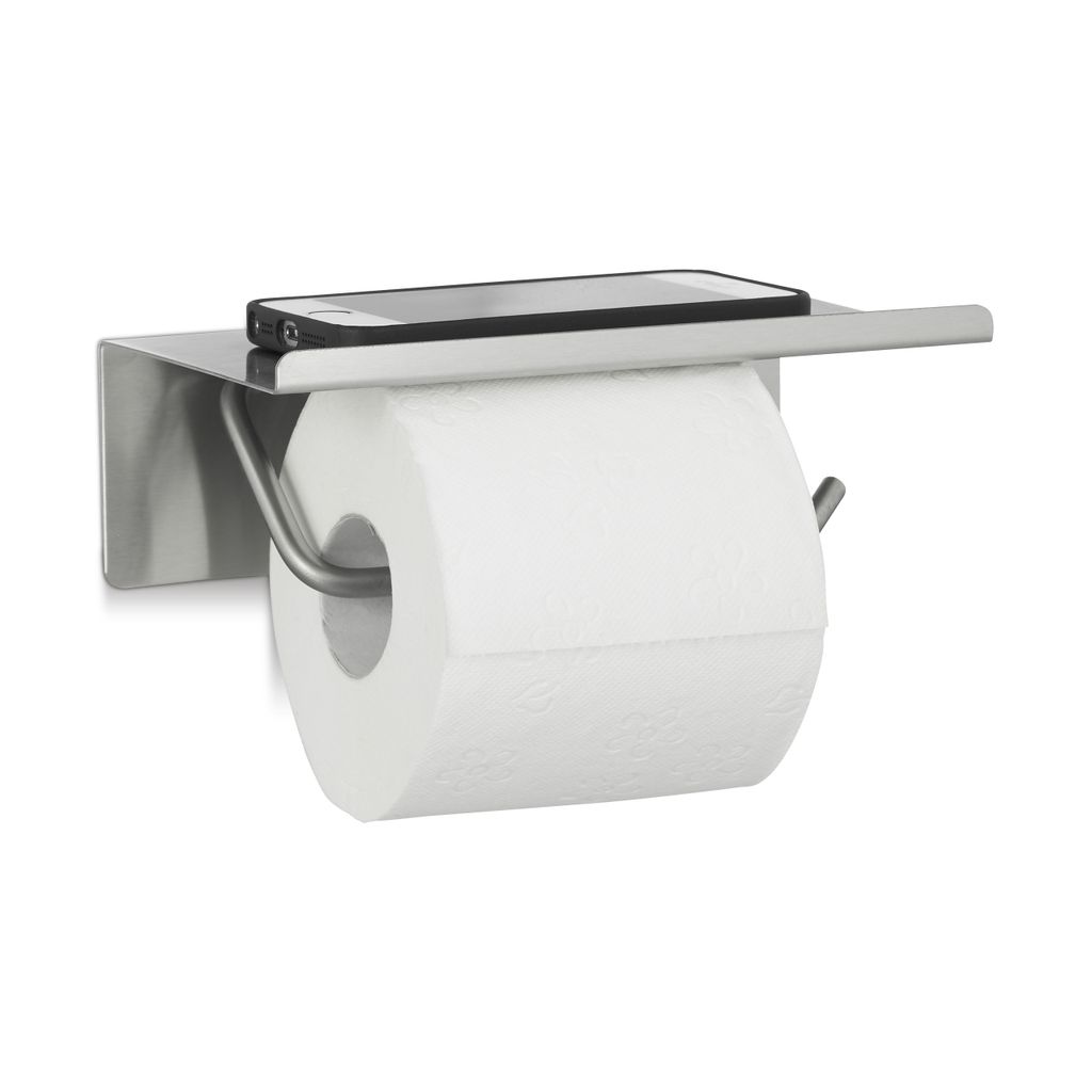 relaxdays Toilettenpapierhalter mit Ablage silber Produktbild 
