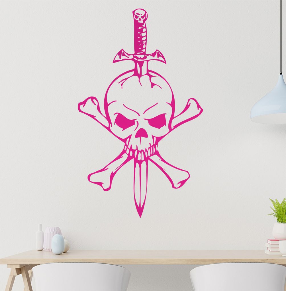 Schädel mit Dolch Wandtattoo in 6 Größen - Wandaufkleber Wall Sticker - Dekoration, Küche, Wohnzimmer, Schlafzimmer, Badezimmer