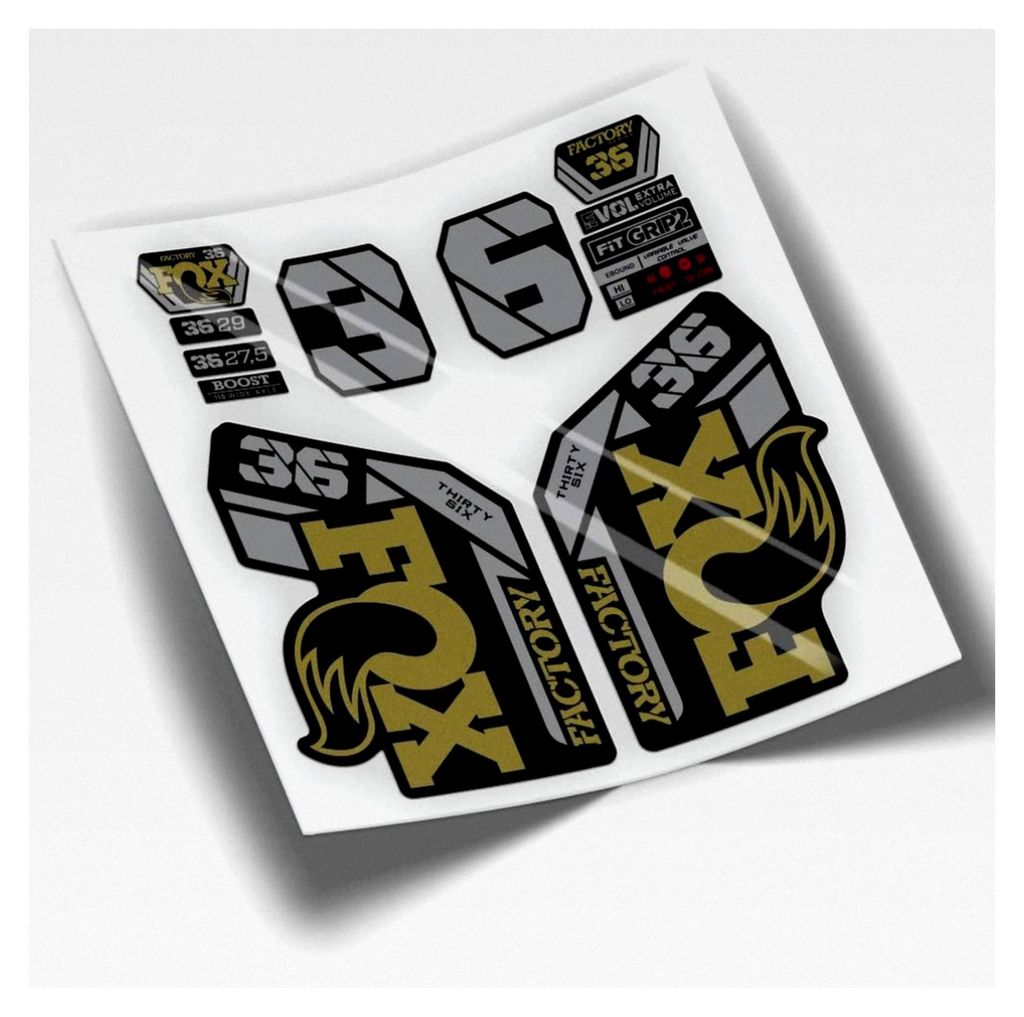 Aufkleber, kompatibel mit Fox 36 Gabel 2021–2025, Kashima Bicolor MTB, Sticker für Mountainbikes (Gold)