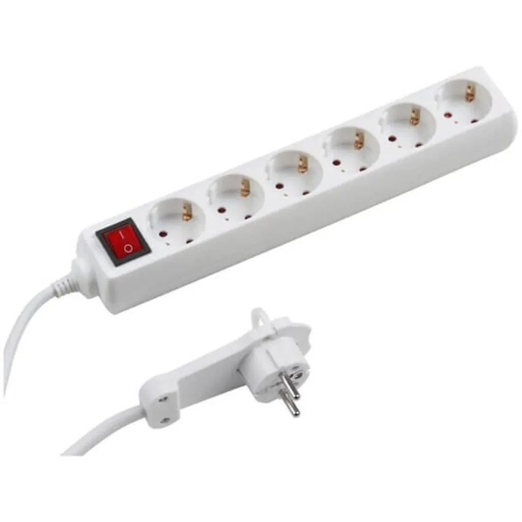Multiprise fine 6 socles Meister : Câble 2 mètres et Fiche extra-plate
