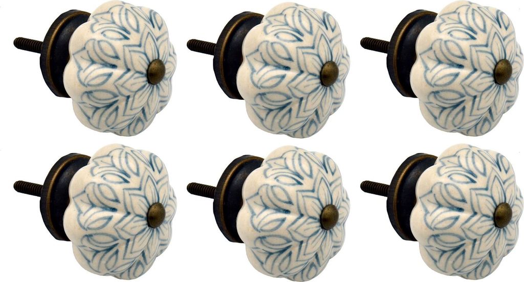 Nicola Spring Floral Keramik-Möbelknöpfe – Grau – 6er-Pack