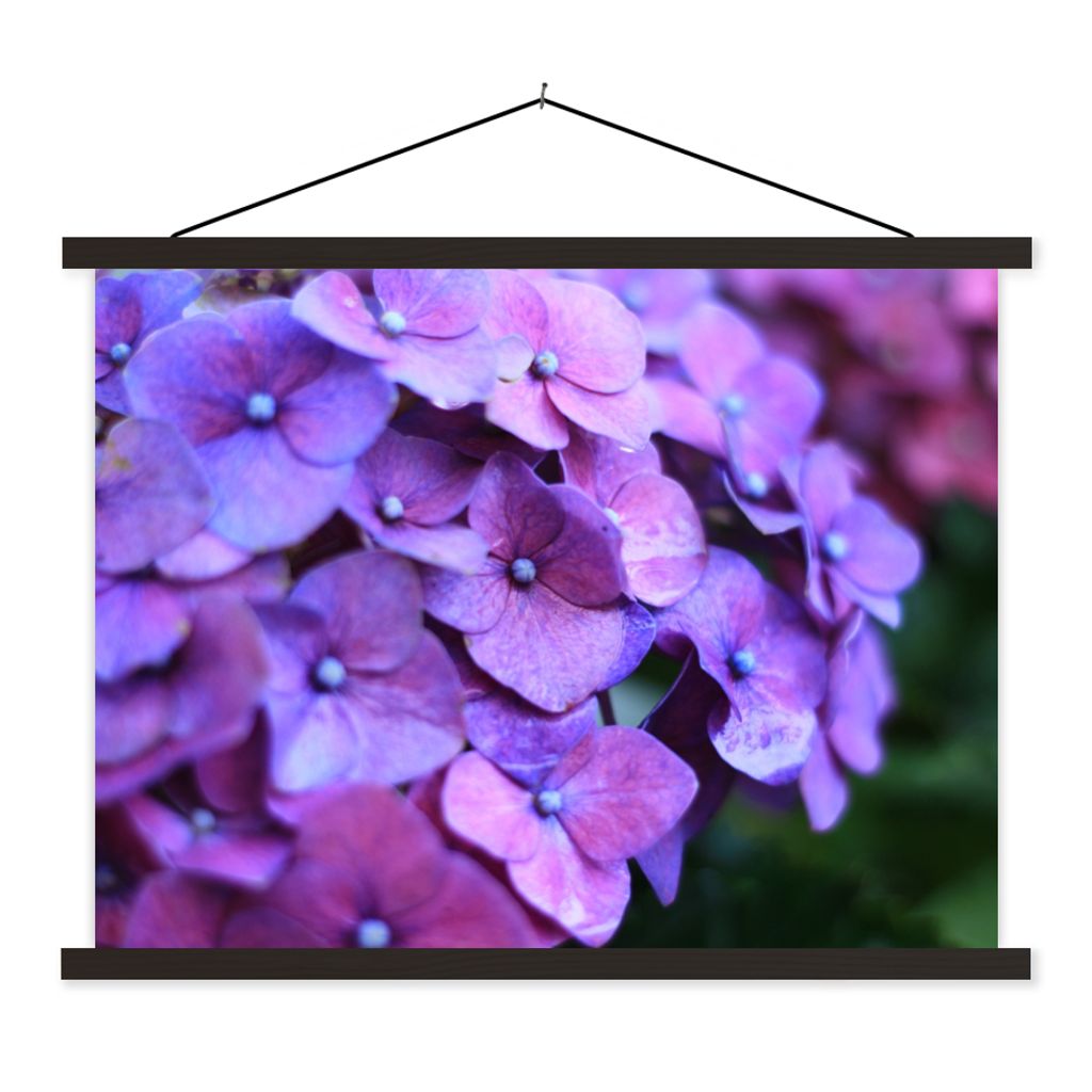 MuchoWow Textilposter Blumen - Lila - Hortensie - Natur - Blütenblätter 150x113 cm mit holzfarbenen Rahmen - Poster