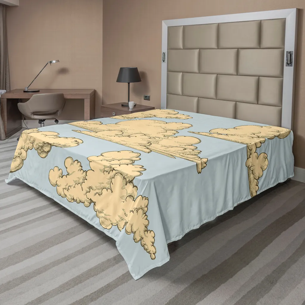 Drap de lit anti-froissement doux et large 275x260, motif ciel vintage