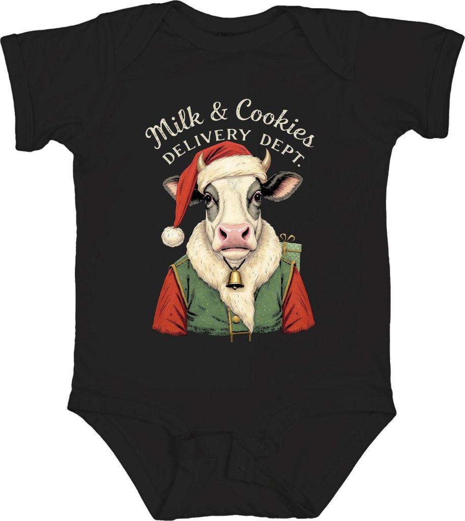 Milk Cookies Delivery Dept Weihnachten Kuh Santa Geschenk Lustig Unisex Baby Body, Schwarz, 3/6