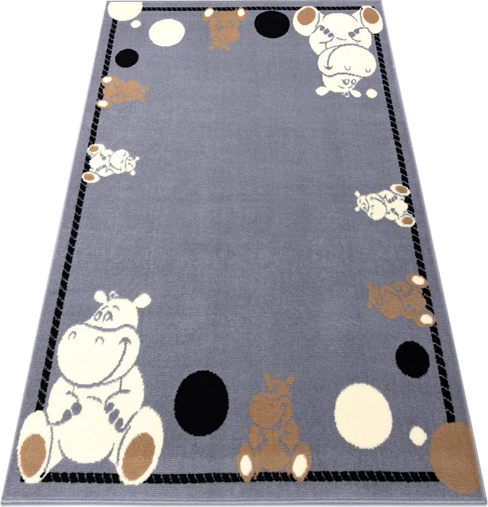 Tapis BCF FLASH Hippo 3993 - Motifs Hippopotame gris gris 140x190 cm