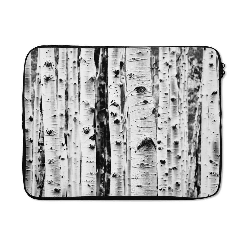 MuchoWow Laptop Hülle 17 Zoll Laptoptasche Bäume - Holz - Schwarz und weiß - Natur - Zipper - Schutzabdeckung