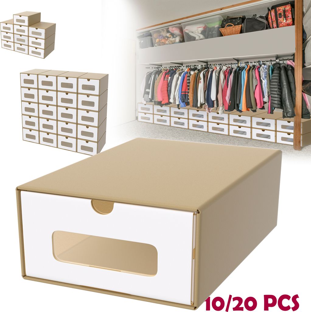 LARS360 10 Schuhboxen mit Sichtfenster, braune Kraftpapier Aufbewahrung, kompakte Schuhkartons für Sneakers, praktische Ordnungslösung für Zuhause