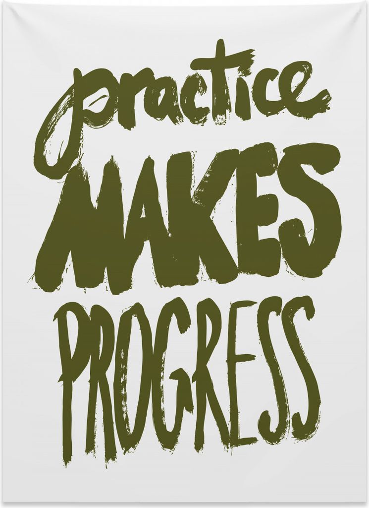 Abakuhaus Zitat Wandteppich, Übung macht Fortschritte aus Weiches Mikrofaser Stoff Kein Verblassen Klare Farben Waschbar, 110 x 150 cm, Weiß Schwarz