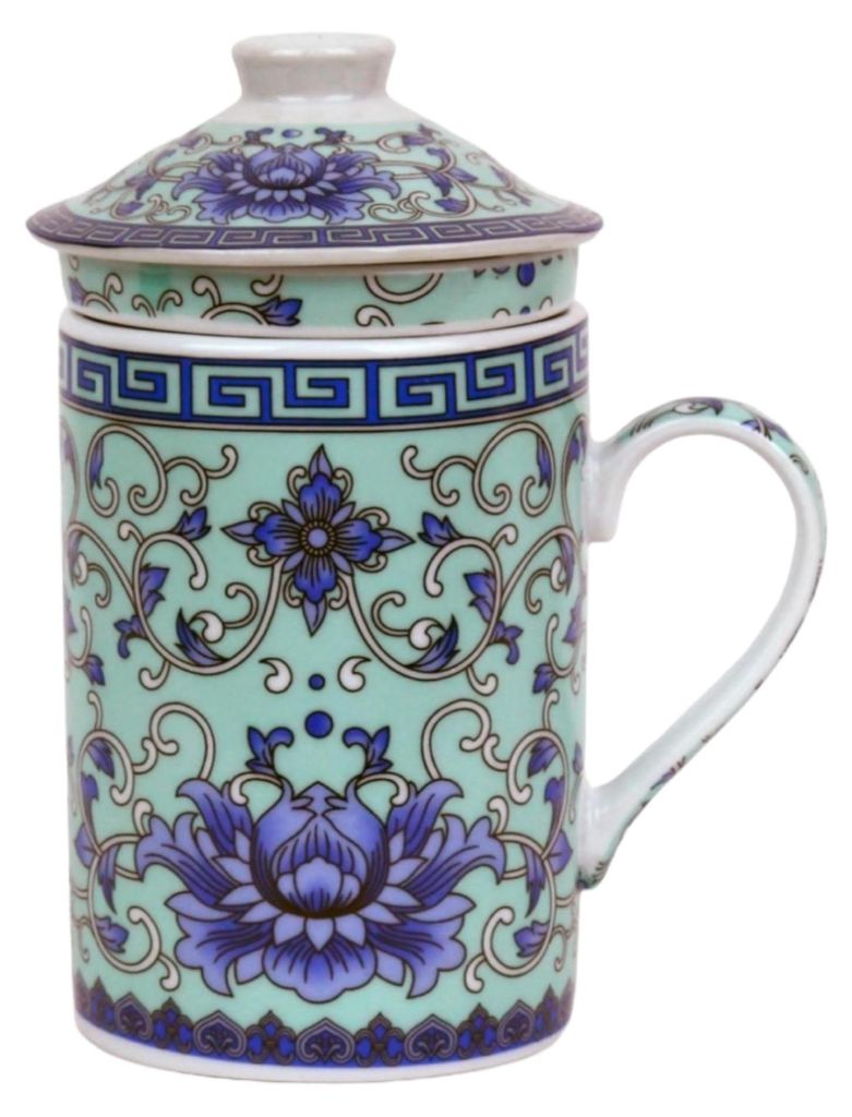 Keramik Teetasse mit Deckel + Sieb für Losen Tee mit (Lila Produktbild 