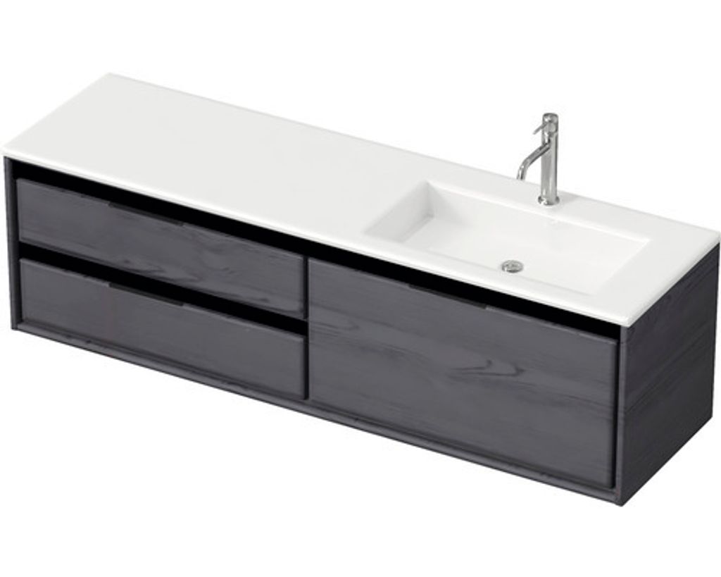 Badmöbel-Set Sanox Loft BxHxT 160,5 x 47 x 45,5 cm Frontfarbe black oak 2-teilig mit Waschtisch Mineralguss Becken recht