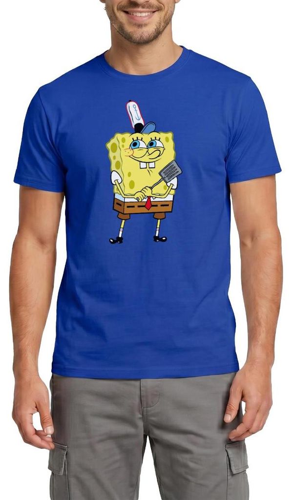 Spreadshirt SpongeBob Schwammkopf Burger Braten Männer T-Shirt, XL, Dunkelblau