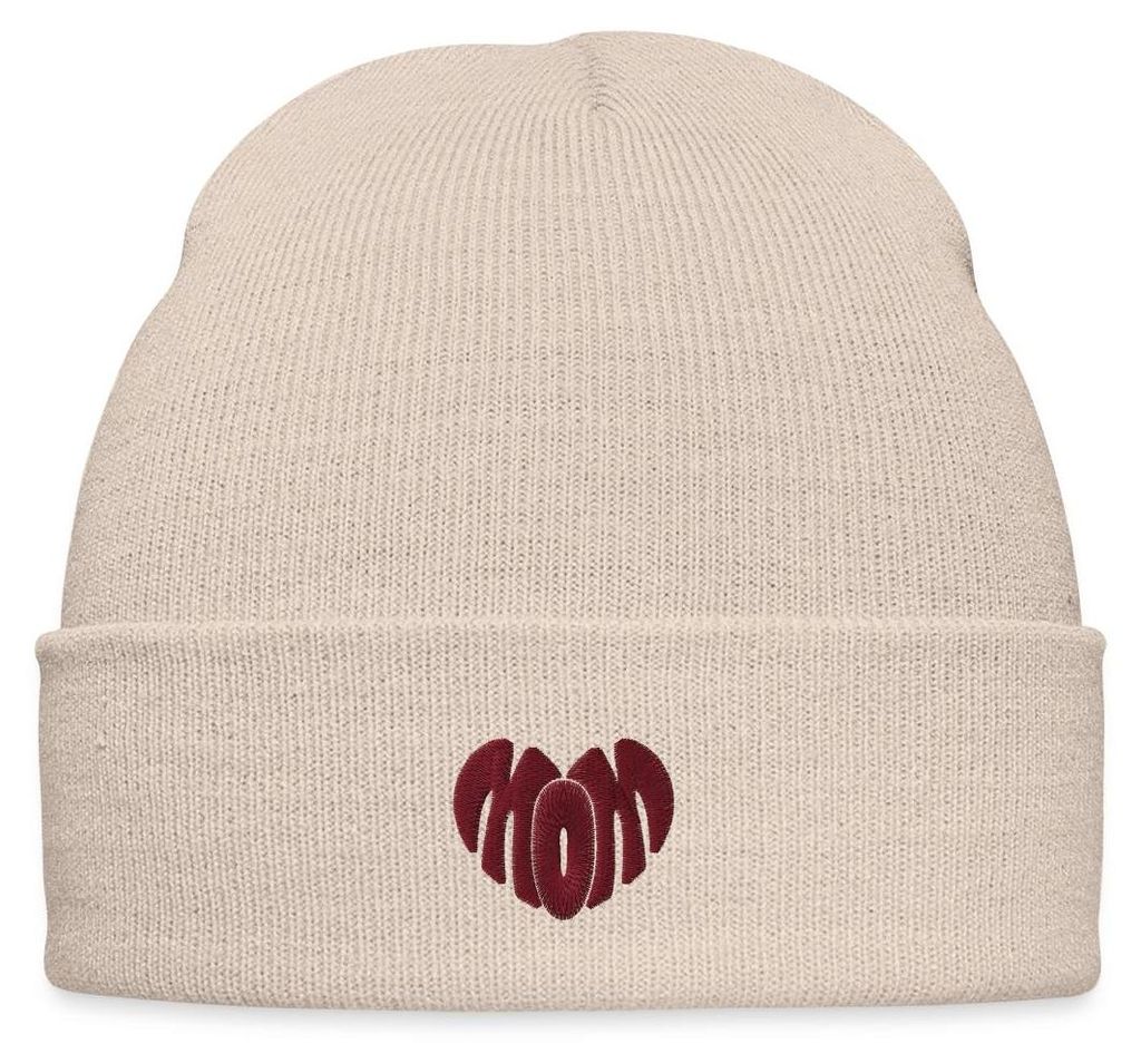 Spreadshirt Stickerei Mom Rotes Herz Bestickte Wintermütze, One size, Beige