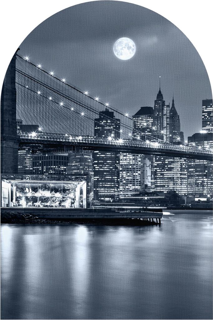 DEQORI Fototapete Rundbogen 100x150 cm 'Vollmond über New York' Wand Tapete Sticker