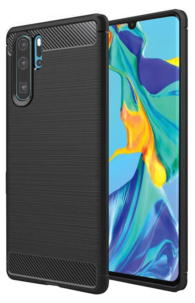 Techsuit Carbon Silicone Back Cover Hülle für Huawei P30 Pro / P30 Pro New Edition - Schwarz