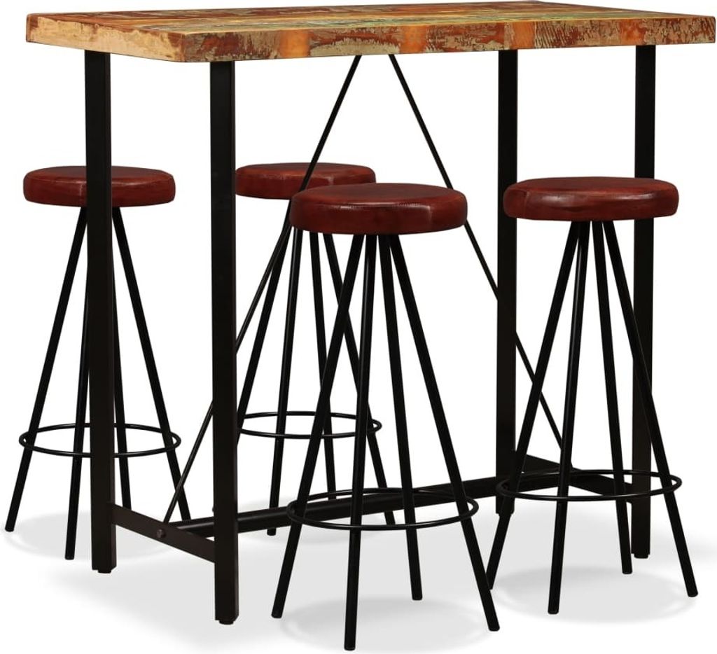5-tlg. Bar-Set Altholz Massiv und Echtleder