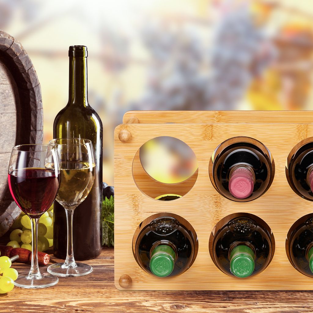 Relaxdays Weinregal, Bambus, 6 Flaschen, Weinstnder fr