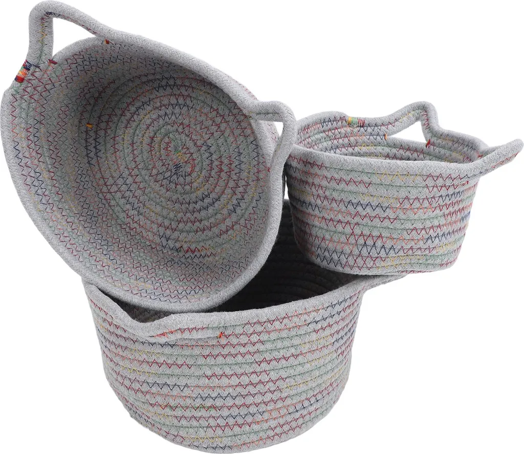 Petit panier 3 pièces en corde de coton gris foncé - Oreilles de chat