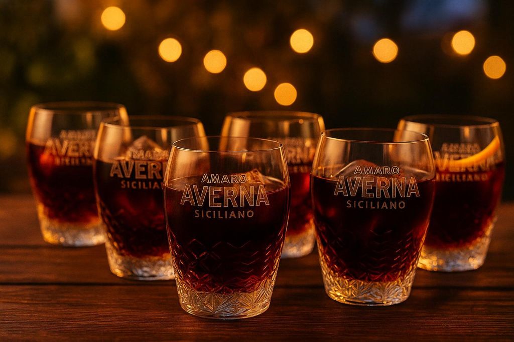 Averna Shotglas 6er-Set – Original Tumbler im neuen Design mit Reliefmuster & präziser 2-cl-Eichung – Hochwertige Likörgläser für Amaro & D...