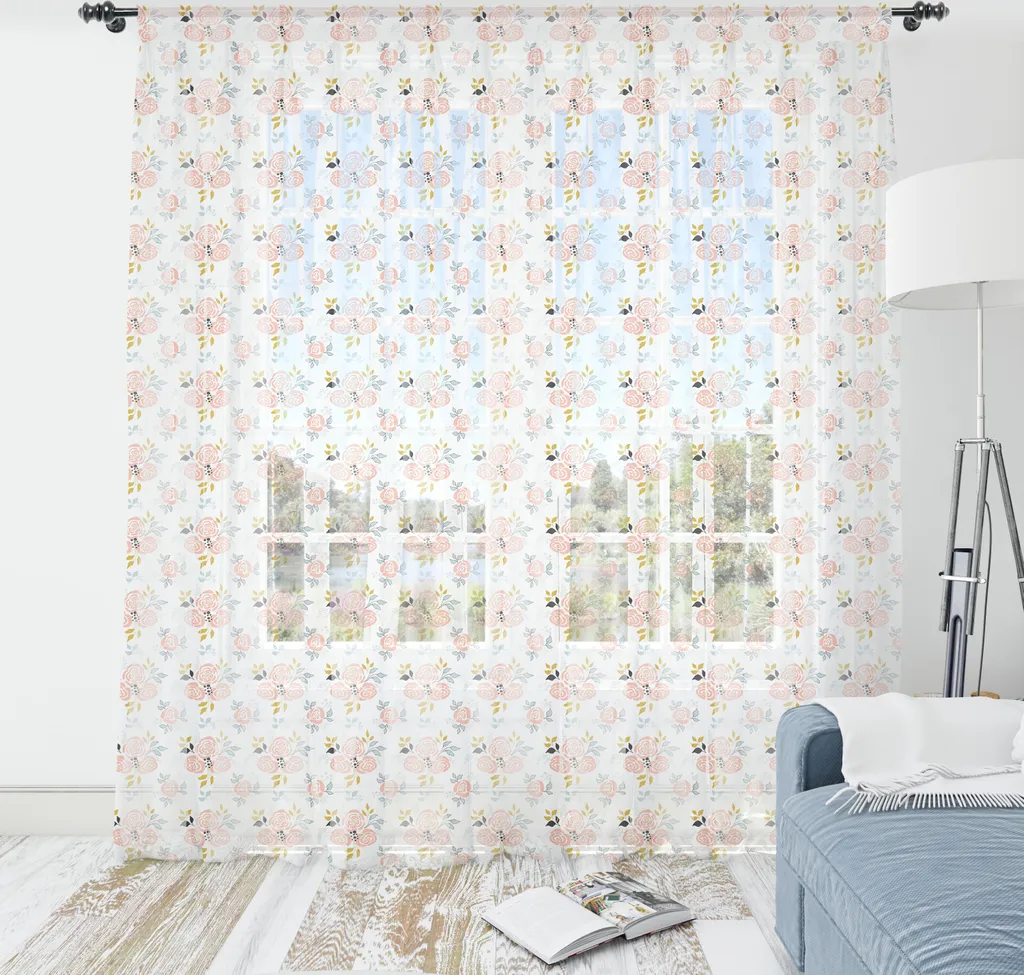 Tapisserie murale satinée motif floral abstrait délicat blanc rosé