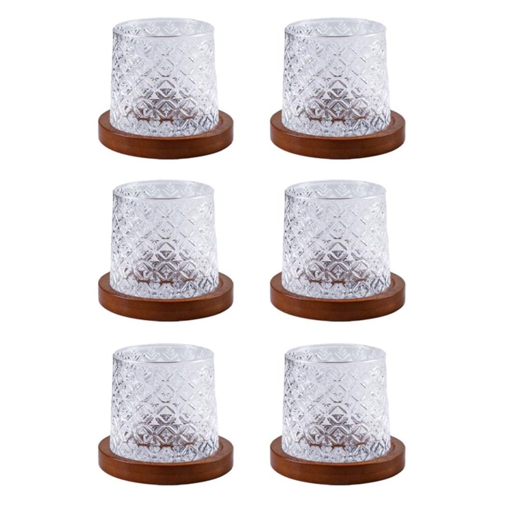 6PCS Drehbares Whiskyglas, Klassisches Whiskyglas, Mit Untersetzer, Wirkt stress- und angstlösend, Das perfekte Geschenk für Männer.
