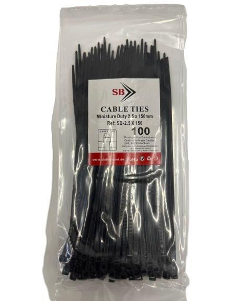 Kabelbinder schwarz 2,5 x 150 mm (500 Stück) – Profi-Pack
