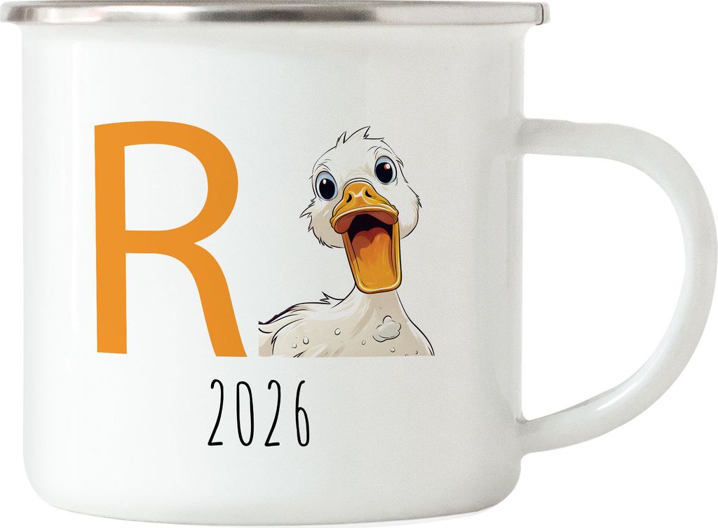 R Ente 2026 Emaille Tasse Rente Geschenk Ruhestand Humor Wortwitz