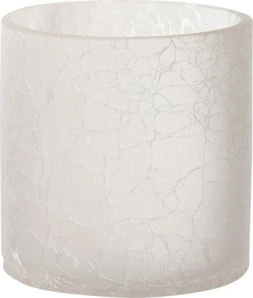 Photophore Cylindre J-Line en Verre Craquelé Blanc Medium - Ø 12 cm