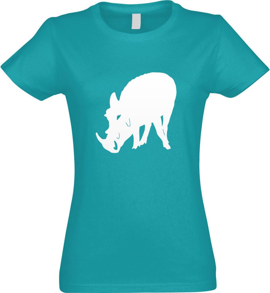 Kiwistar - T-Shirt tailliert - Damen - türkis - Wildschwein Motiv 3 - Keiler - mit Motiv Bedruckt - Funshirt Design - Sport - Freizeit - Damen - L