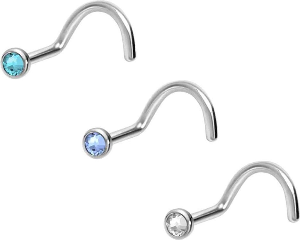 Nasenpiercing, Nasenstecker 3er Set Titan Nasenstecker Spirale FLACHE KRISTALLDISC