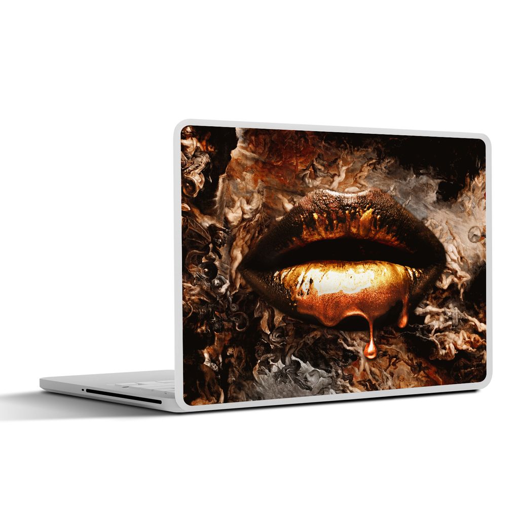 MuchoWow Laptop Aufkleber Sticker Cover Gold - Lippen - Kunst - Gold - Luxus - Abstrakt 30x22 cm - Laptop-Sticker