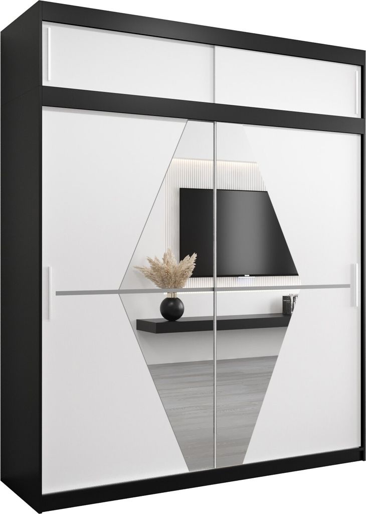 Kleiderschrank, Schiebetürenschrank Schlafzimmer, Schrank mit Spiegel BOLIWIA 200 mit Aufsatz, Höhe 240 cm
