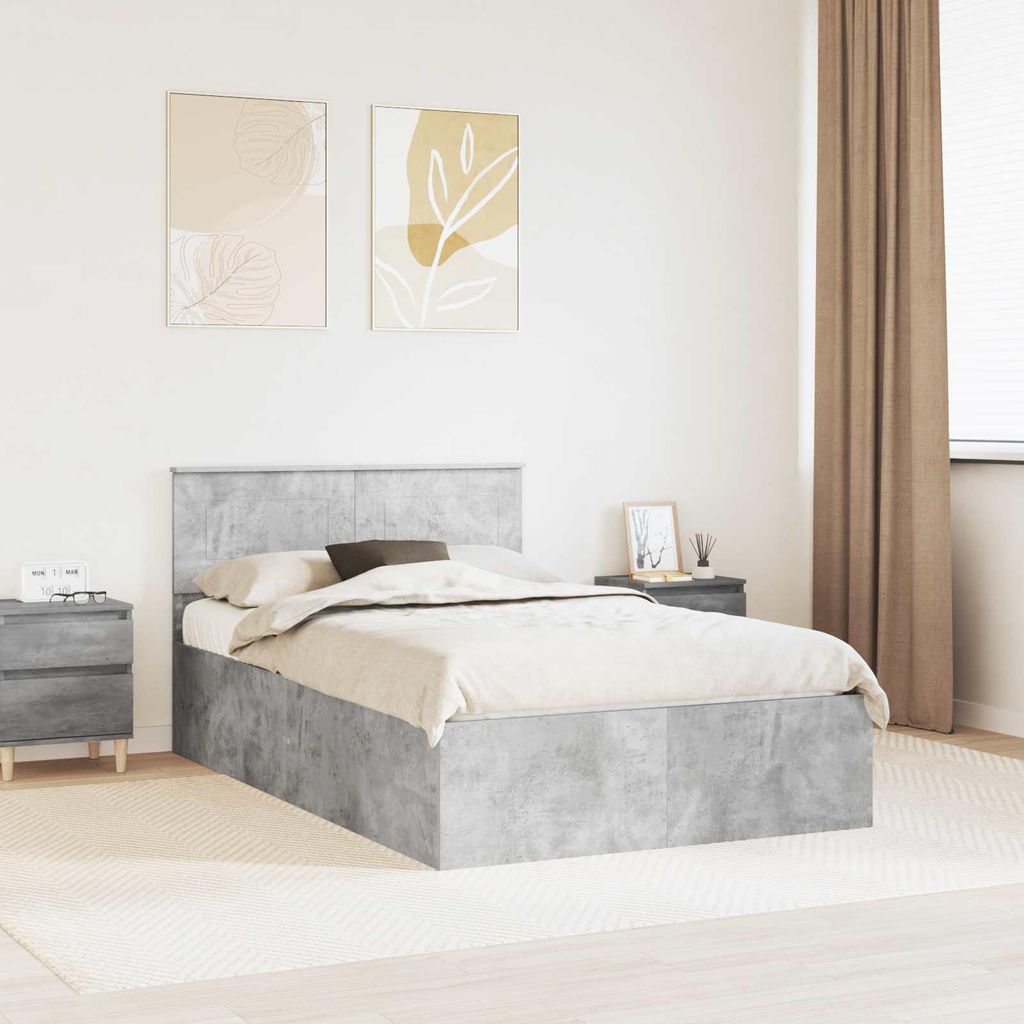 "Schlussverkauf" Einzelbett 1 PLACE - bettrahmen moderne - mit Kopfteil - Beton Grau 135x190 cm Holzwerkstoff C1523