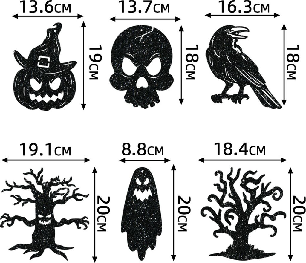 10 Stück Halloween-Hängeornamente, schwarzer Geisterschädel, Kürbis, Hexenbaum, Krähenanhänger, Halloween-Partyzubehör
