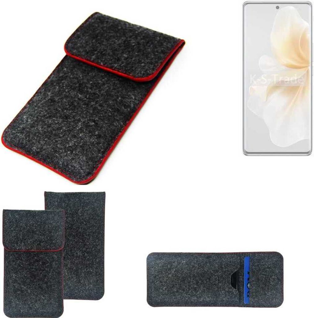 K-S-Trade Handy Schutz Hülle kompatibel mit Vivo V40 Lite 5G Schutzhülle Handyhülle Filztasche Pouch Tasche Case Sleeve Filzhülle dunkelgrau roter