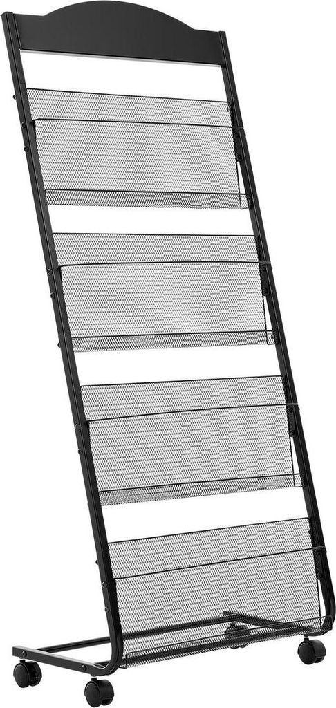 Broschürenständer, 4-stufiger Zeitschriften- und Prospektständer mit Rollen, mobiler Standzeitschriftenständer, robuste Zeitungs- und Katalogha...